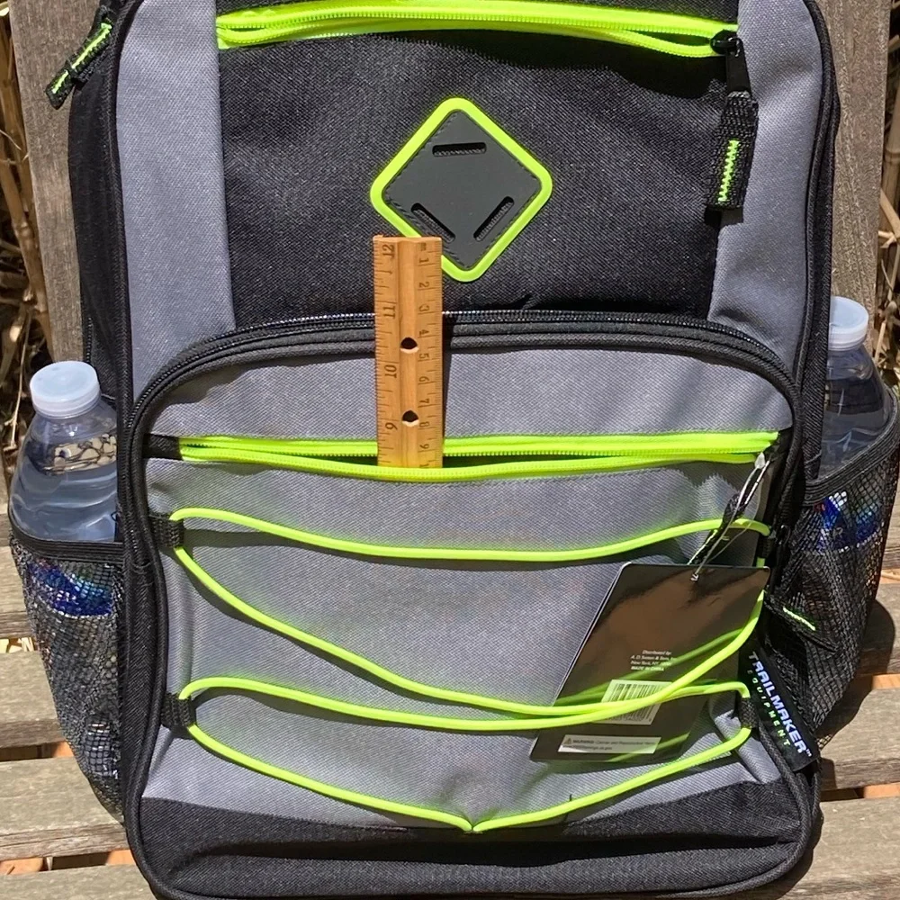 Black and Gray Backpack Neon Accents Side Pockets New